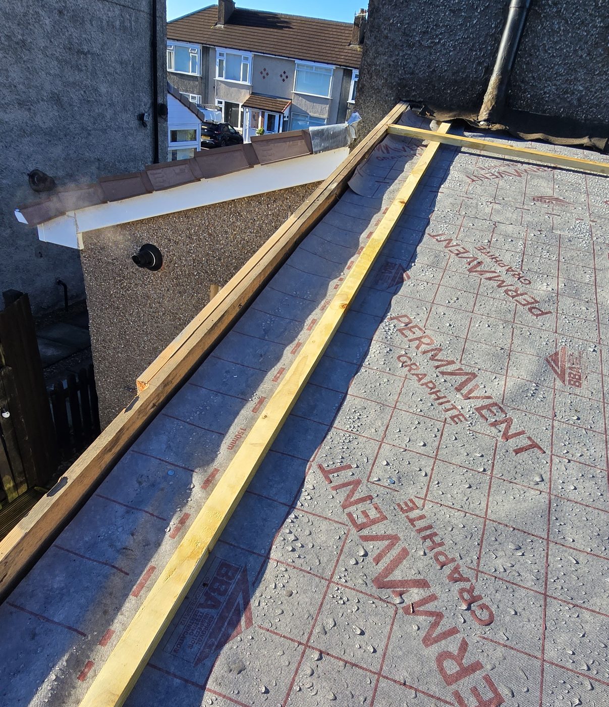 Re-roof in progress with new membrane and battens