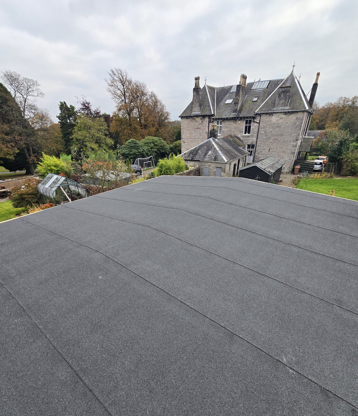 Completed flat roof on a stone villa in Fife